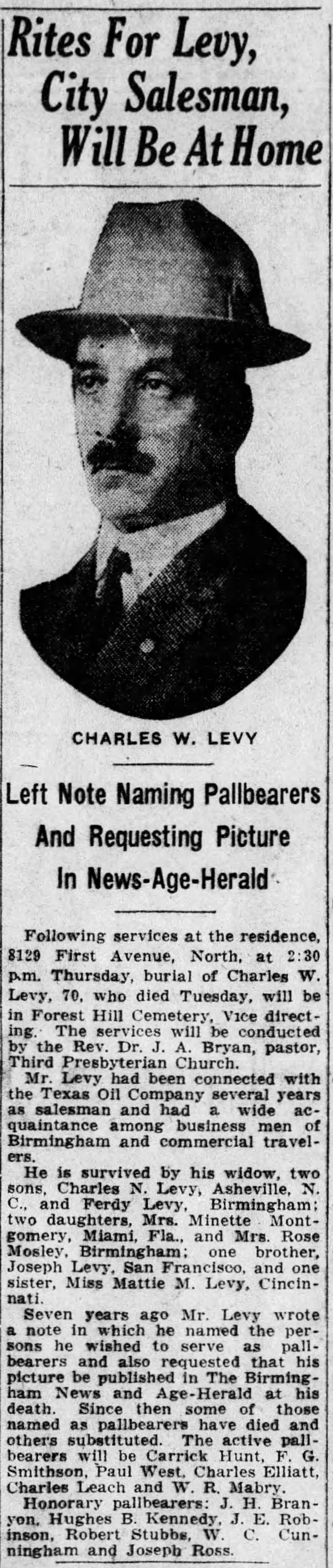 Charles W. Levy obituary